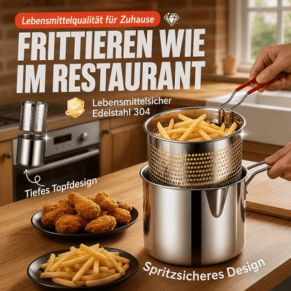 🔥 50 %! 🍳 Multifunktionale Fritteuse aus 304-Edelstahl – lebensmittelecht – spritzschutzoptimiertes Design & Filterkorb für Pommes und Hähnchen 🥟