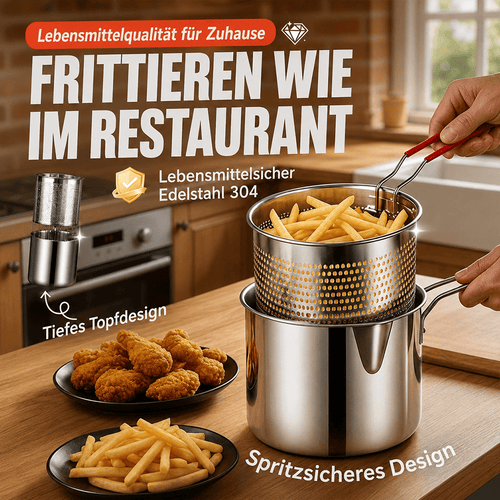 🔥 50 %! 🍳 Multifunktionale Fritteuse aus 304-Edelstahl – lebensmittelecht – spritzschutzoptimiertes Design & Filterkorb für Pommes und Hähnchen 🥟