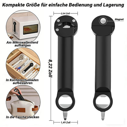 Avasoma® 3-in-1 Multi-Öffner: Für Schraubgläser, Kronkorken und Getränkedosen – Mit Magnet-Halterung