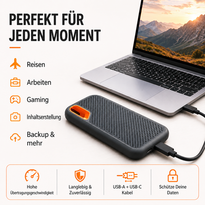 ⚡2TB Type-C Tragbare Mini-SSD | Hochgeschwindigkeits-externes Speicherlaufwerk für Laptop, Desktop und Smartphone🦄💕💕💕