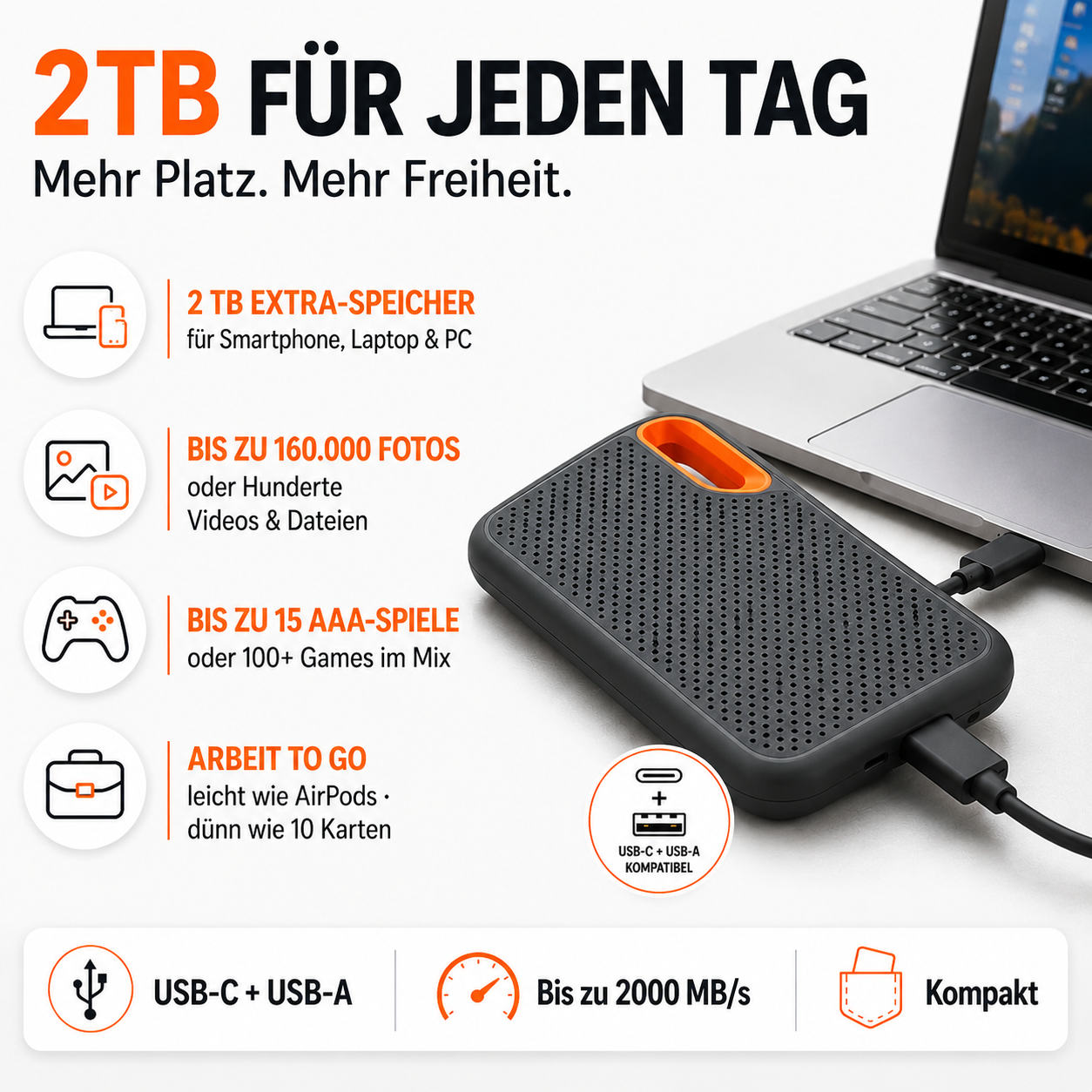 🏆 Blitzverkauf ⚡ Über 50.000 verkauft! Fast ausverkauft – 🔥 2TB Mini-SSD (USB-C,USB-A) | Bis zu 2000 MB/s🦄👠
