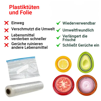 Avasoma®| 4er-Set Wiederverwendbare Frischekapseln für Obst & Gemüse – Ideal für Avocados, Tomaten, Äpfel, Knoblauch, Zwiebeln und mehr
