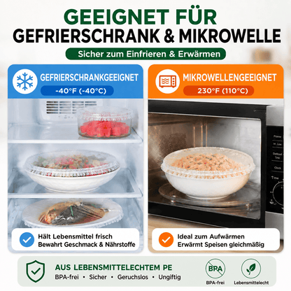 🔥 100 elastische Frischhalte-Abdeckungen für Schüsseln & Teller