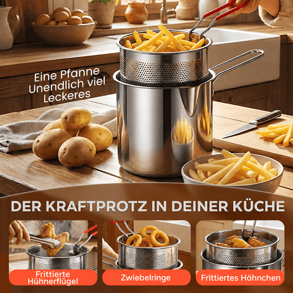 🔥 50 %! 🍳 Multifunktionale Fritteuse aus 304-Edelstahl – lebensmittelecht – spritzschutzoptimiertes Design & Filterkorb für Pommes und Hähnchen 🥟