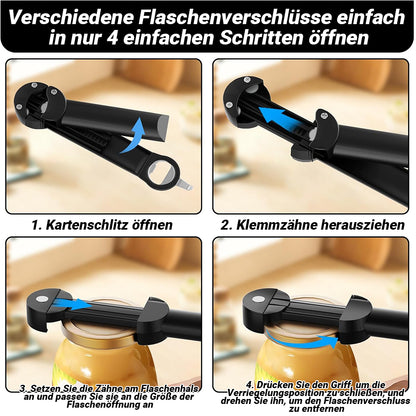Avasoma® 3-in-1 Multi-Öffner: Für Schraubgläser, Kronkorken und Getränkedosen – Mit Magnet-Halterung