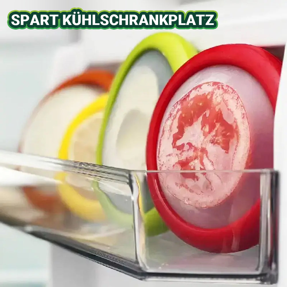 Avasoma®| 4er-Set Wiederverwendbare Frischekapseln für Obst & Gemüse – Ideal für Avocados, Tomaten, Äpfel, Knoblauch, Zwiebeln und mehr