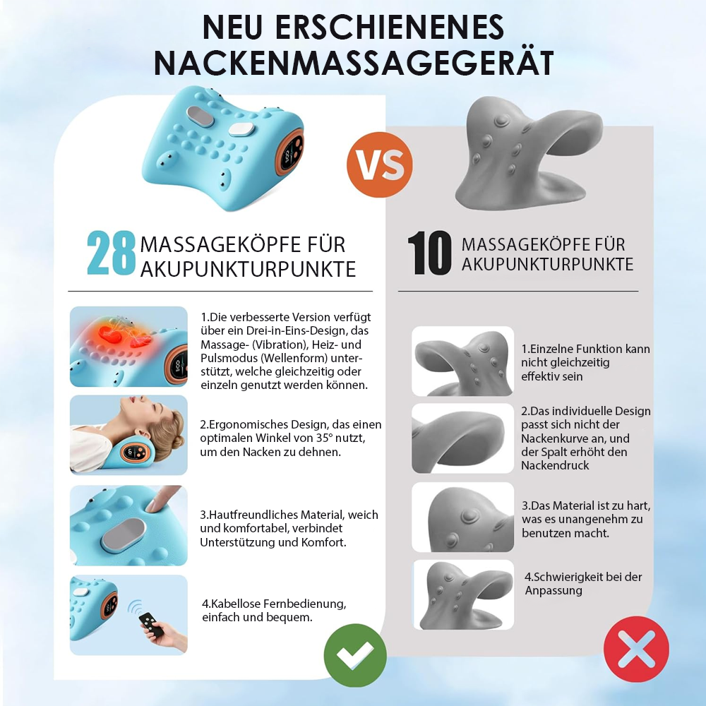 🛑 Schluss mit Nackenschmerzen! | Ergonomisches Massagekissen mit Puls- & Vibrationsmodus