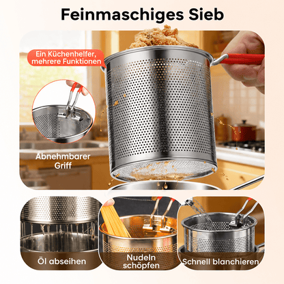 🔥 50 %! 🍳 Multifunktionale Fritteuse aus 304-Edelstahl – lebensmittelecht – spritzschutzoptimiertes Design & Filterkorb für Pommes und Hähnchen 🥟