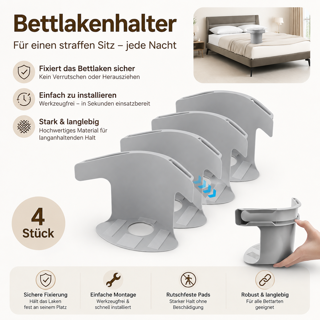 🔥 Nie wieder verrutschende Bettlaken – Unsichtbare Bettlaken-Clips für straffe & ordentliche Ecken 🦄