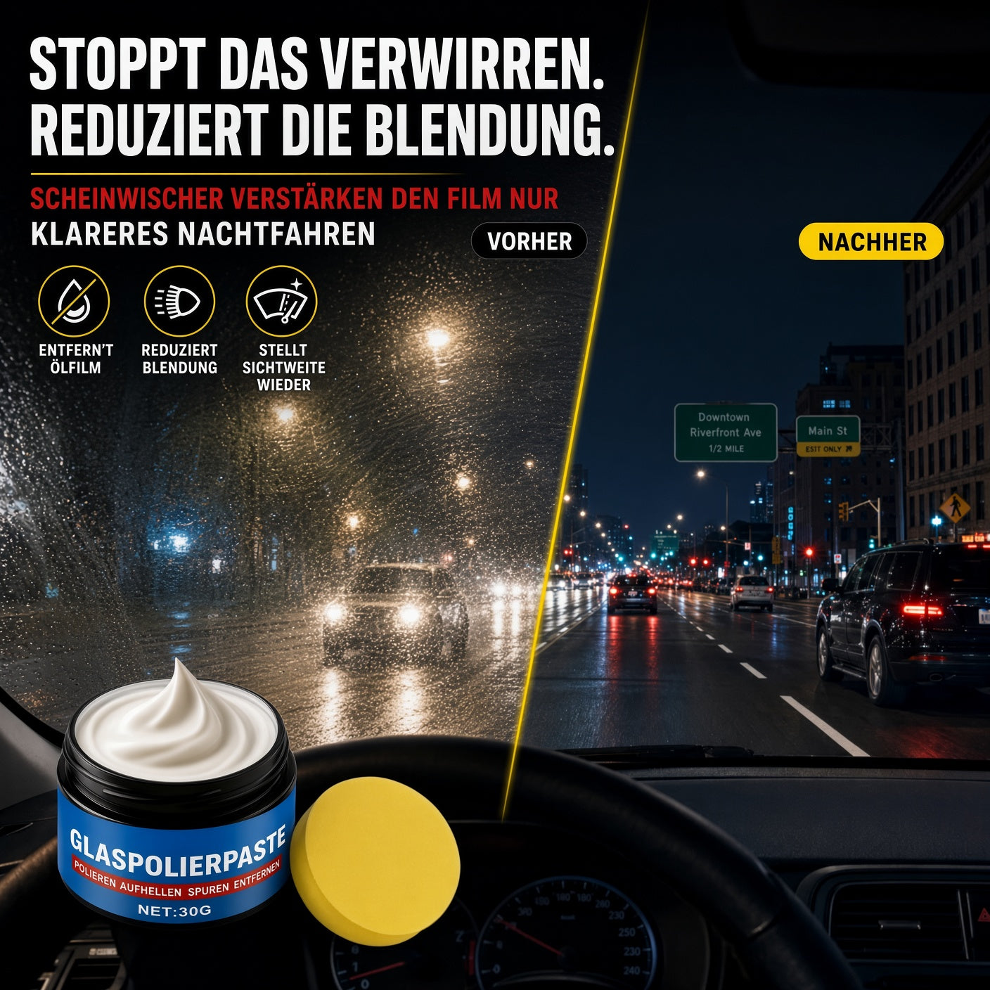 🔥 Schluss mit Ölfilm & Schlieren – Auto-Glas Ölfilm-Entferner für klare Sicht 🦄🚗