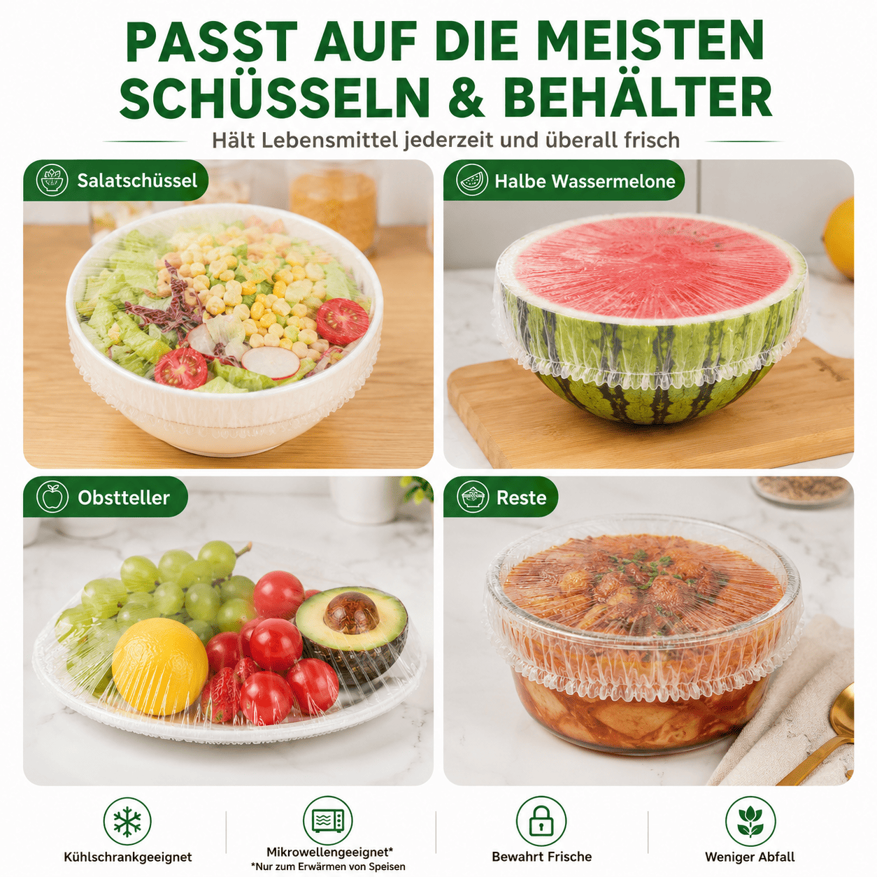 🔥 100 elastische Frischhalte-Abdeckungen für Schüsseln & Teller