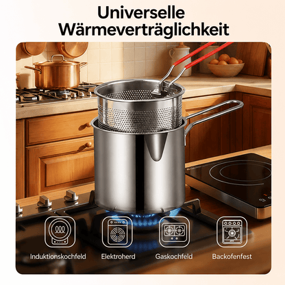 🔥 50 %! 🍳 Multifunktionale Fritteuse aus 304-Edelstahl – lebensmittelecht – spritzschutzoptimiertes Design & Filterkorb für Pommes und Hähnchen 🥟